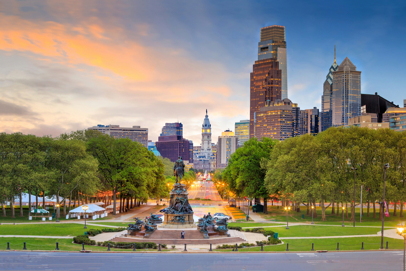 Beautiful Philadelphia skyline at sunset