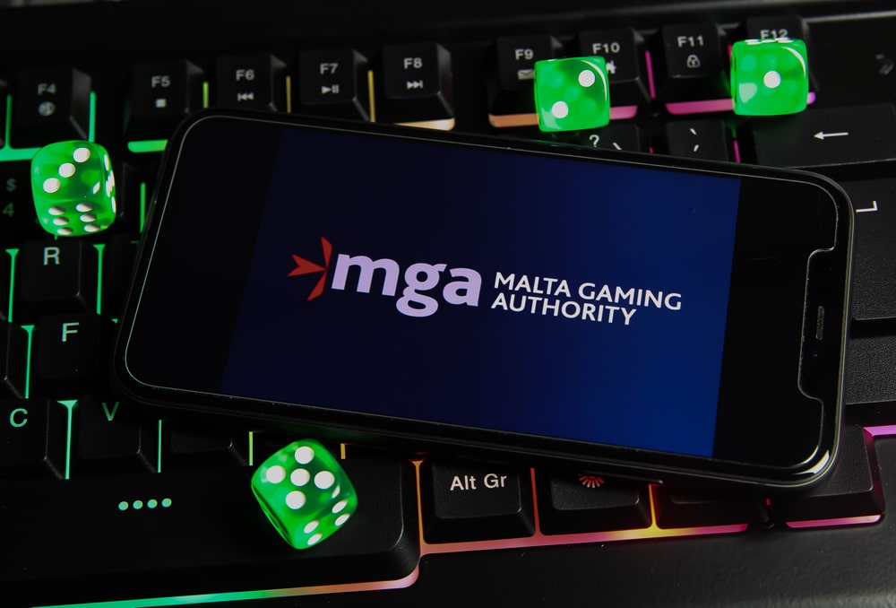 Smartphone with MGA logo on a keyboard